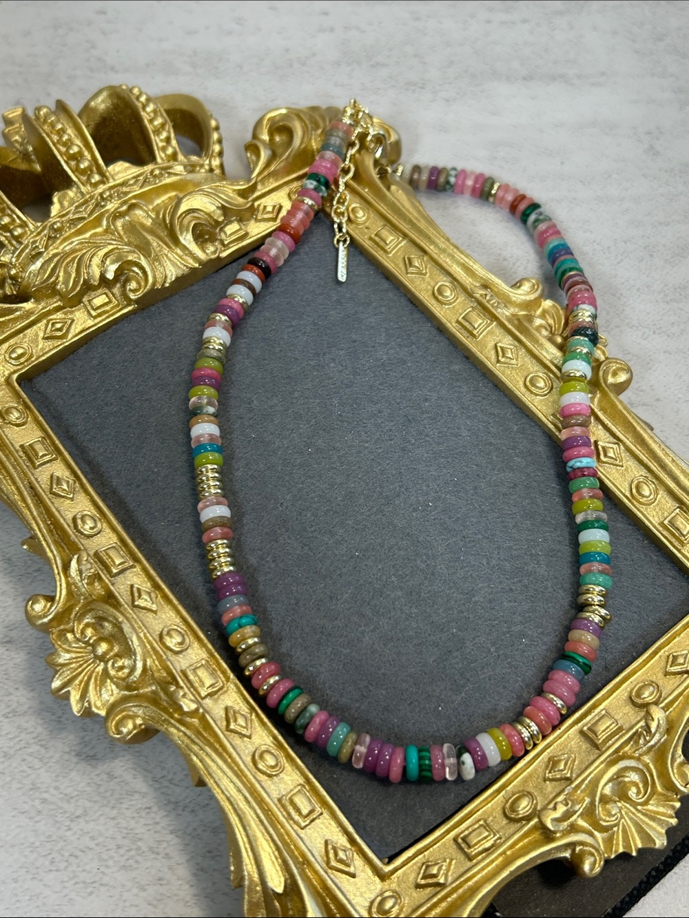 Multicolor Stone Bead Necklace with Gold Accents - Picture 4 of 6
